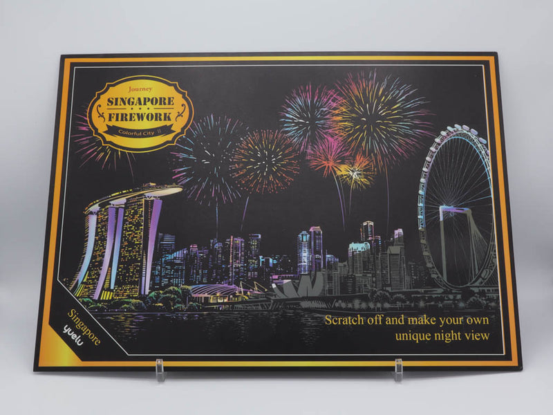 scratch art Singapore product packaging on a white background