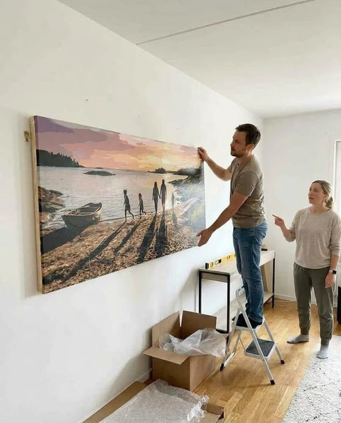 80×160 cm custom paint by numbers – massive painting being hung on a wall
