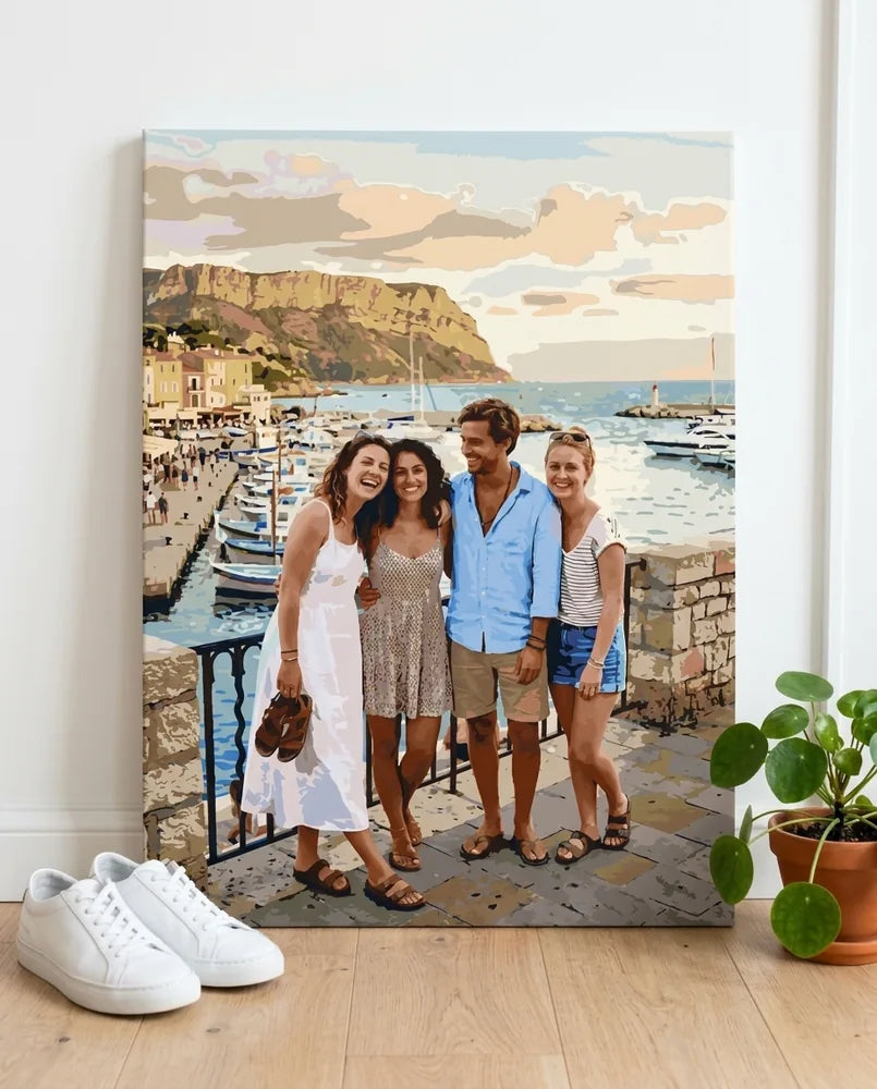 60×80 cm custom paint by numbers – group holiday photo as a finished painting