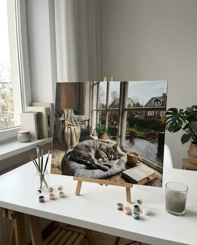 40×50 cm custom paint by numbers – finished painting on a tabletop easel
