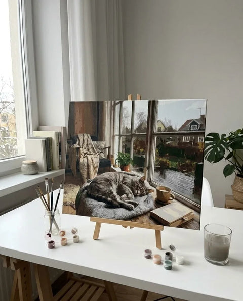 40×50 cm custom paint by numbers – finished painting on a tabletop easel