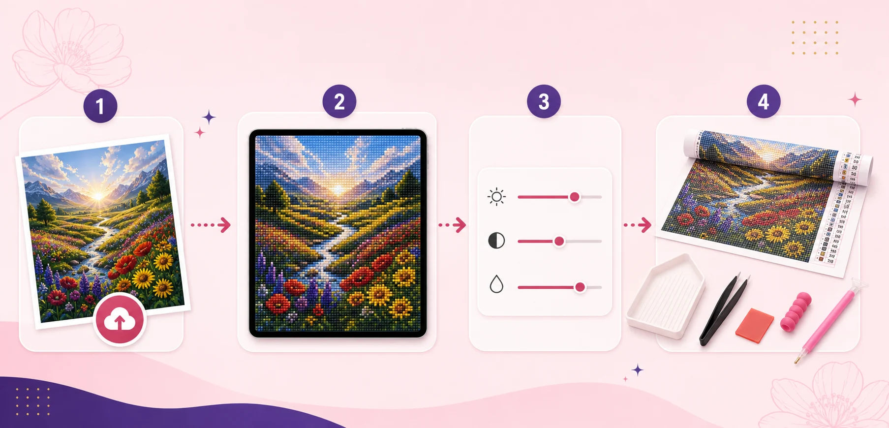 Design your own Diamond Painting editor preview and complete kit illustration