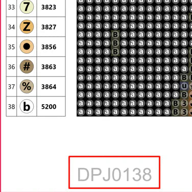 Diamond painting product code DPJ0138 at the bottom of the canvas