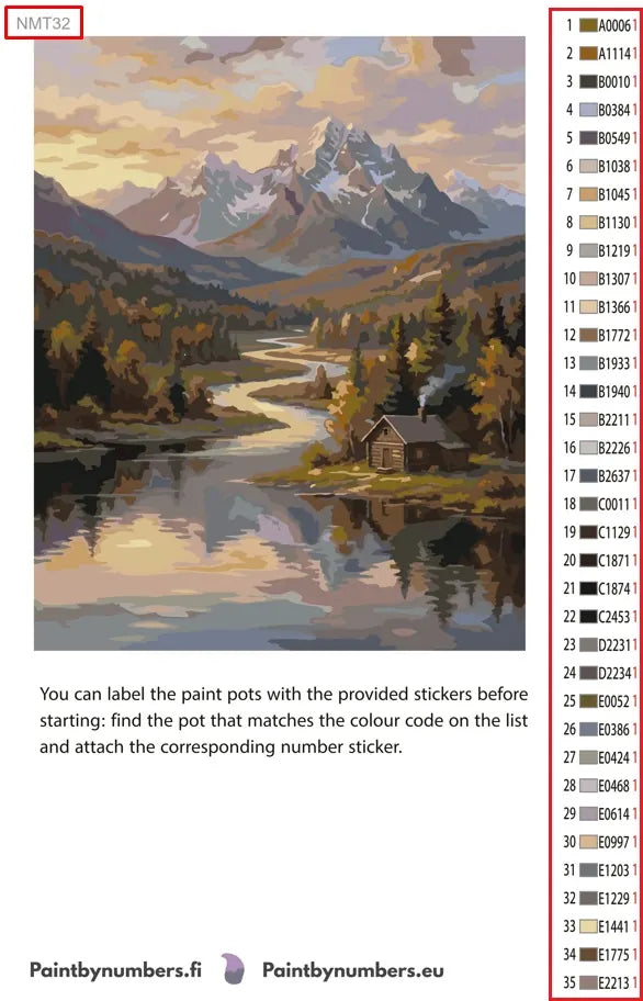 Paint by numbers color chart showing where to find the SKU and paint color codes.